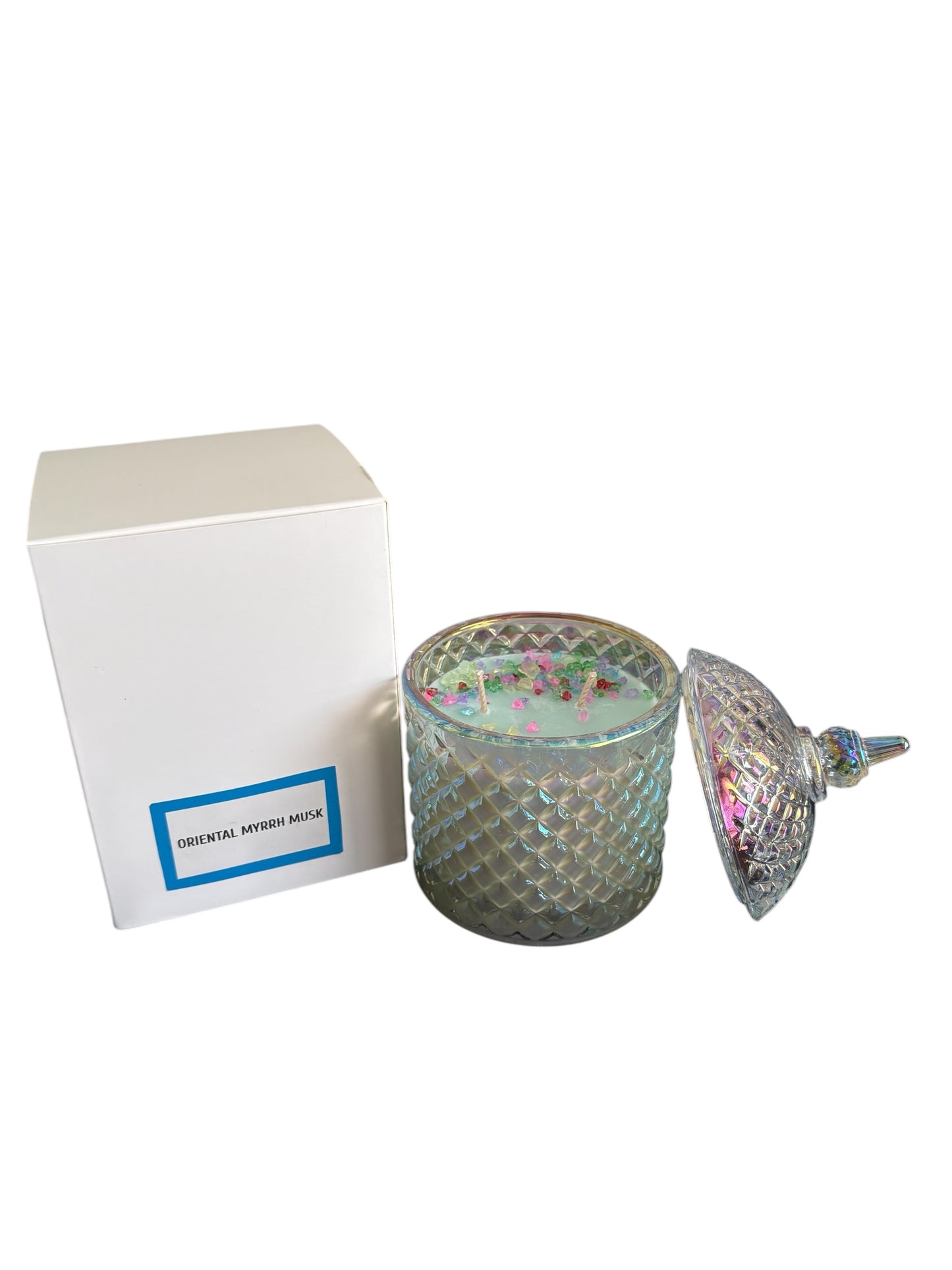 Deluxe Cupola Candle - RAINBOW CLEAR - 300g scented with ORIENTAL MYRRH MUSK